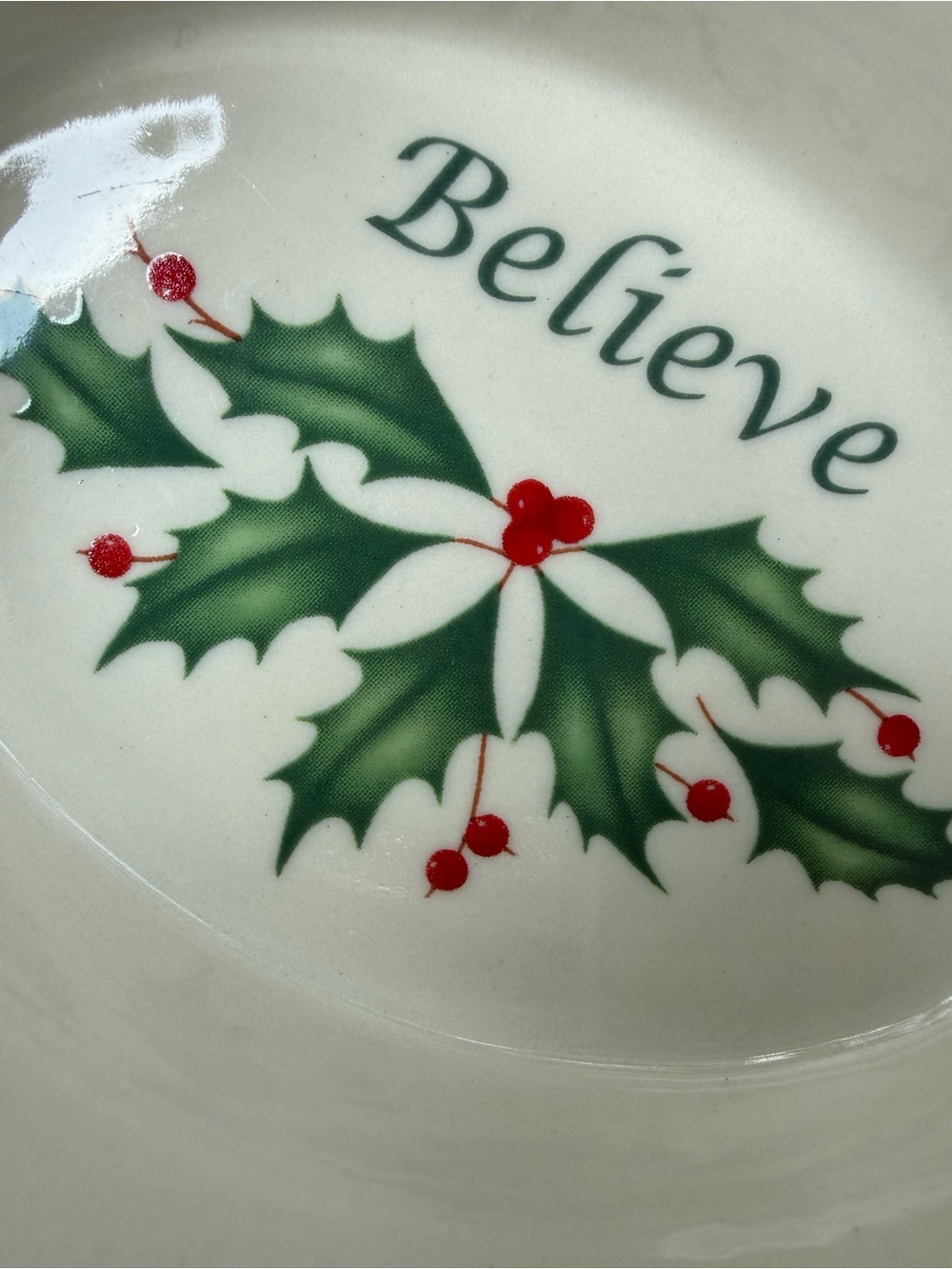 Lenox Holiday 'Believe' Holly Porcelain Christmas dish trinket tray